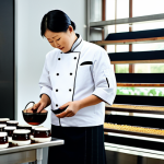 A professional, fully clothed culinary expert in a clean, modest chef's coat, meticulously inspecting traditional Chinese soy sauce fermentation jars in a sunlit, modern food production facility. The scene emphasizes craftsmanship and authenticity, blending ancient techniques with modern hygiene standards. Natural pose, perfect anatomy, well-formed hands, correct proportions, appropriate content, safe for work, family-friendly, high-resolution, professional photography.